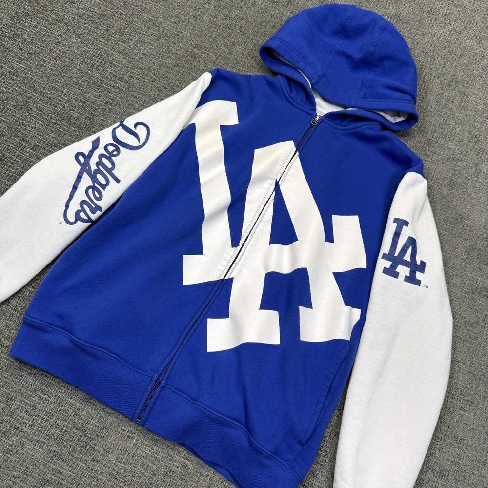 LA Dodgers Hoodie Youth XL 18/20 Blue‎ Full Zip Fleece Graphic MLB